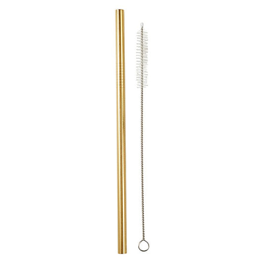 Gold Stainless Steel Straw And Brush Set in Bag | Eco-Friendly and